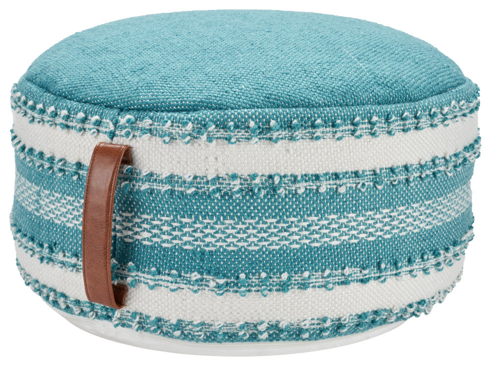 Mina Victory VJ088 Pouf, Turquoise, 20" x 20" x 12"