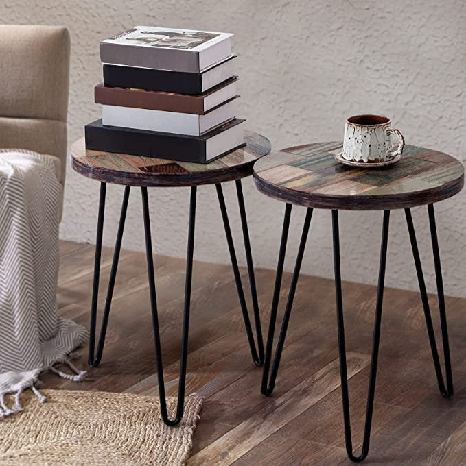 Reclaimed Wood End Table, Green, 16" X 16" X 20"