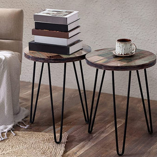 Reclaimed Wood End Table, Green, 16" X 16" X 20"