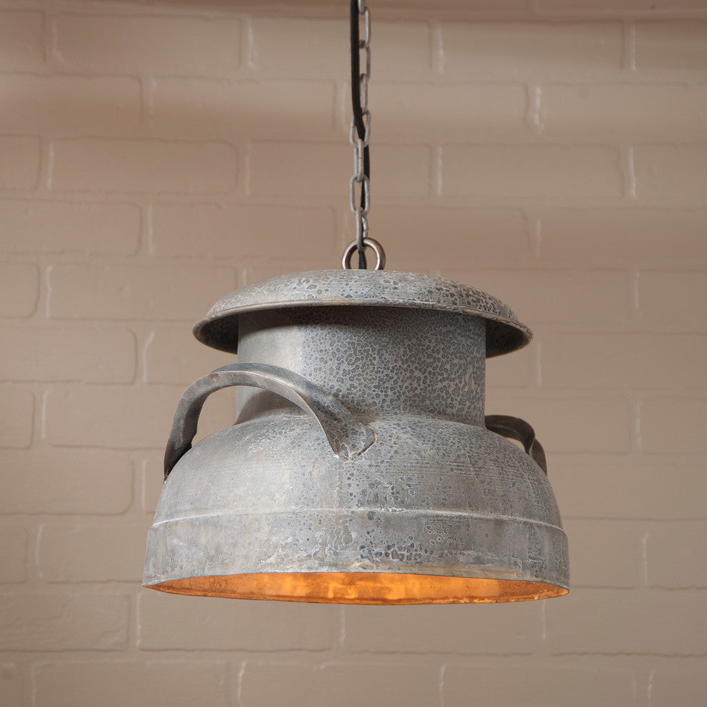 Milk Can Pendant, Weathered Zinc