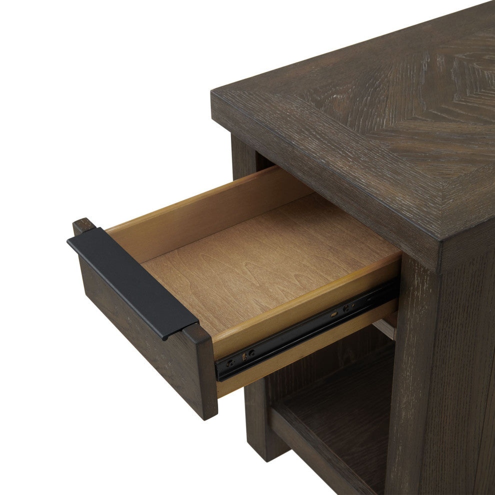 Hearst 16" Wide Chairside Table With Open Shelf, Reclaimed Chevron