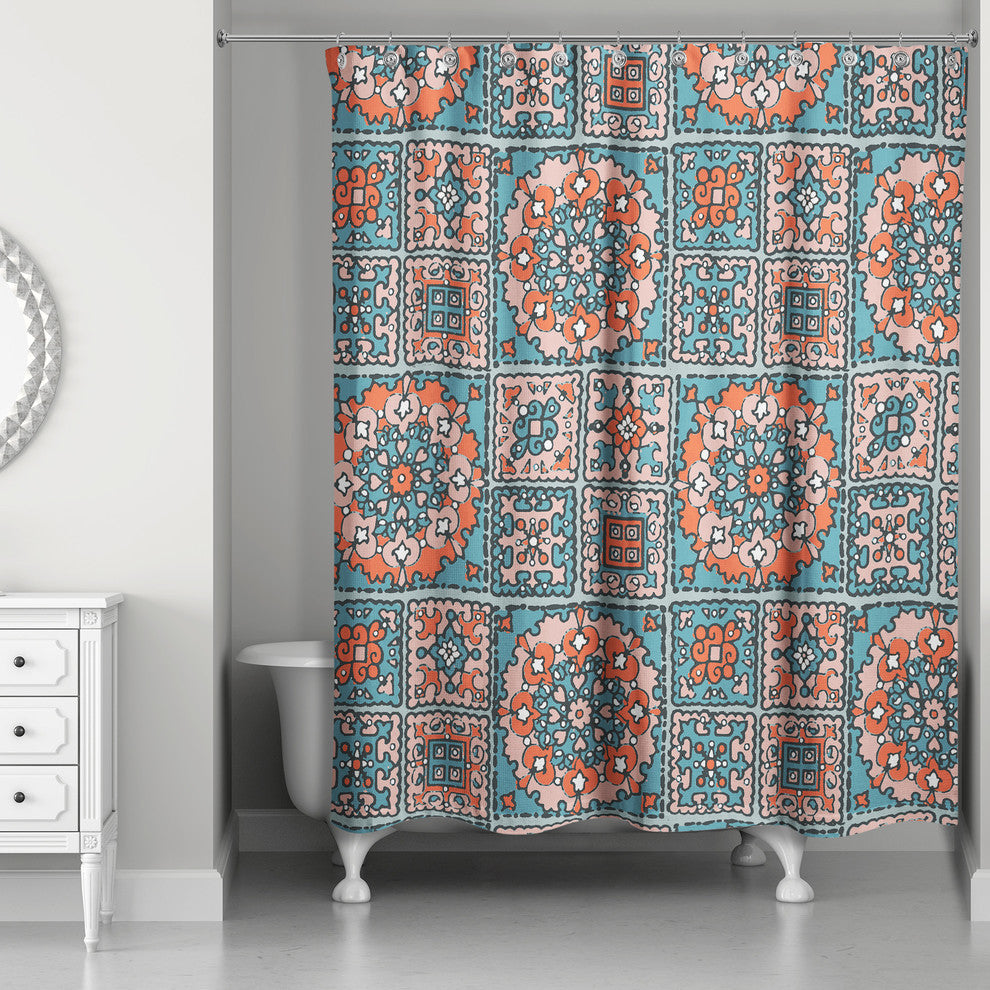 Patchwork Mandala in Blue and Red Shower Curtain