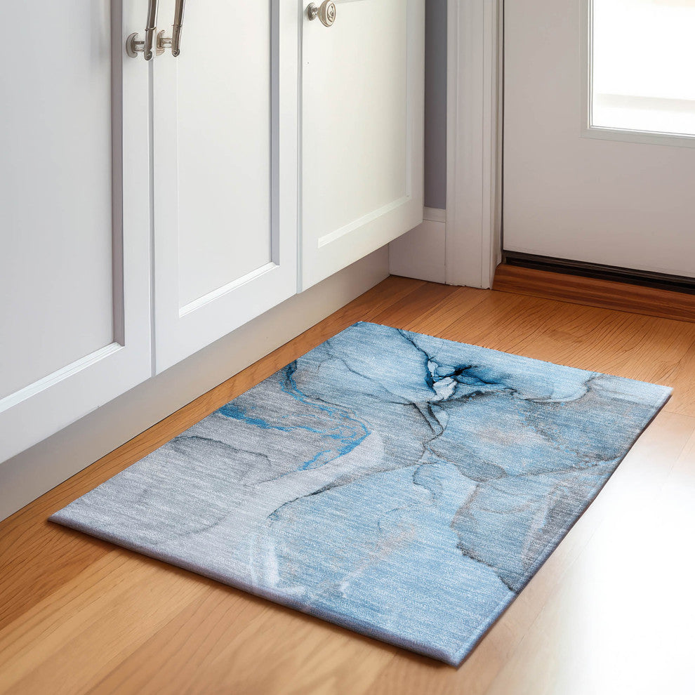 Premium Machine Washable Mayfield AMF506 Blue 1'8" x 2'6" Rug