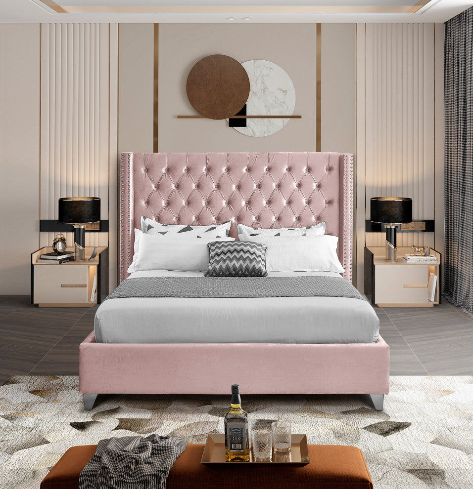 Ames Velvet Bed, Pink, Full