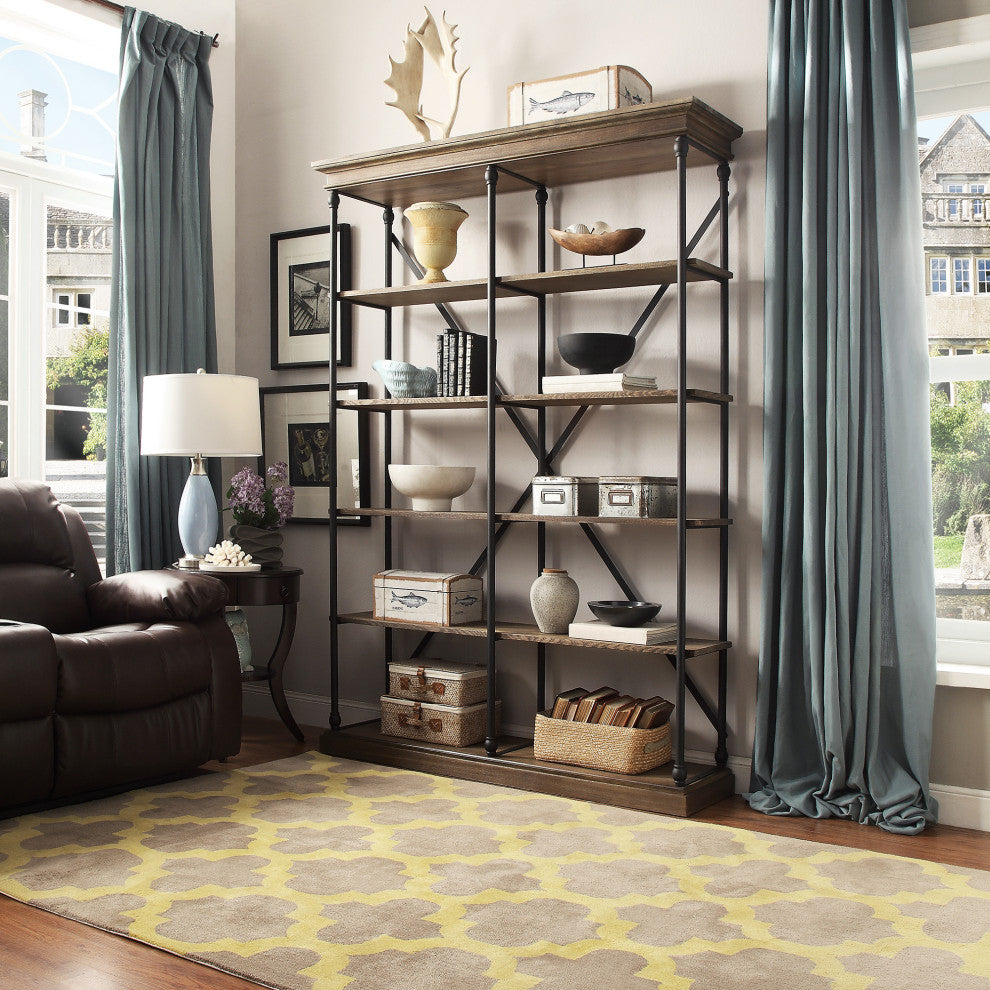 Eleanor Cornice 5-Shelf Bookcase, Brown, 58" Wide