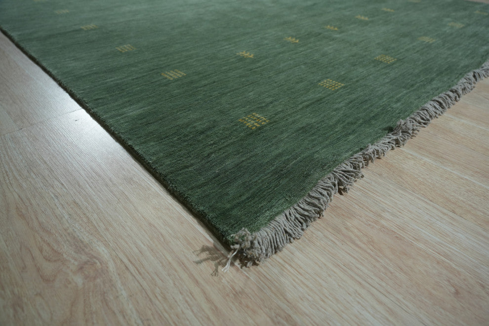 Hand-Knotted Wool Green Contemporary Transitional Rug, 10'x14'