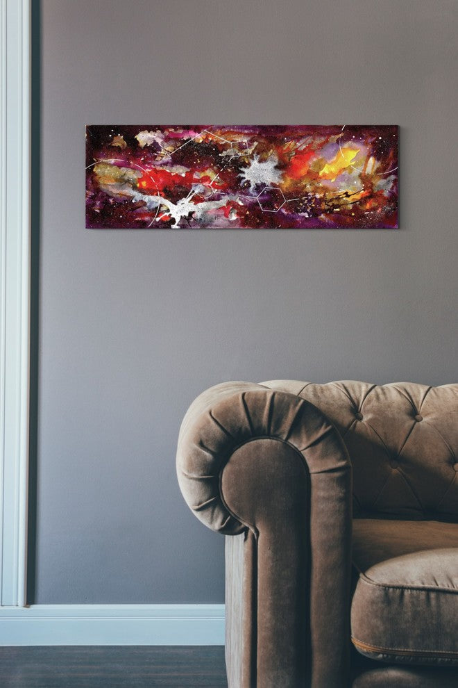 Epic Graffiti "Watercolor Nebula Burgundy" Giclee Canvas Wall Art, 12"x36"