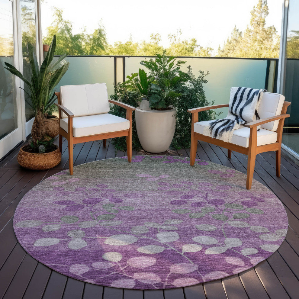 Machine Washable Indoor/Outdoor Chantille ACN1900 Purple 8' x 8' Round Rug