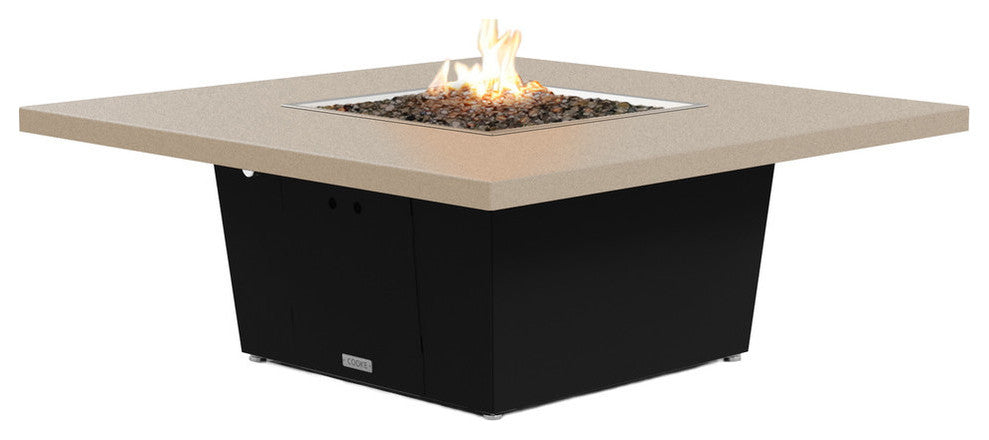Square Fire Pit Table, 56x56, Natural Gas, Beige Powdercoat Top, Black