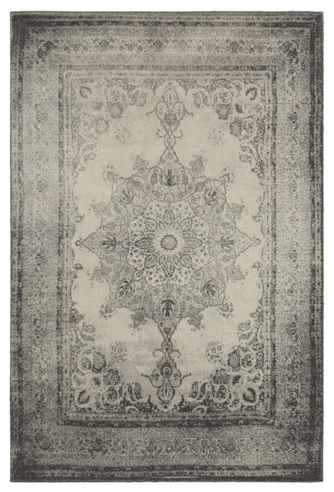 7"x10" Ivory and Gray Pale Medallion Area Rug