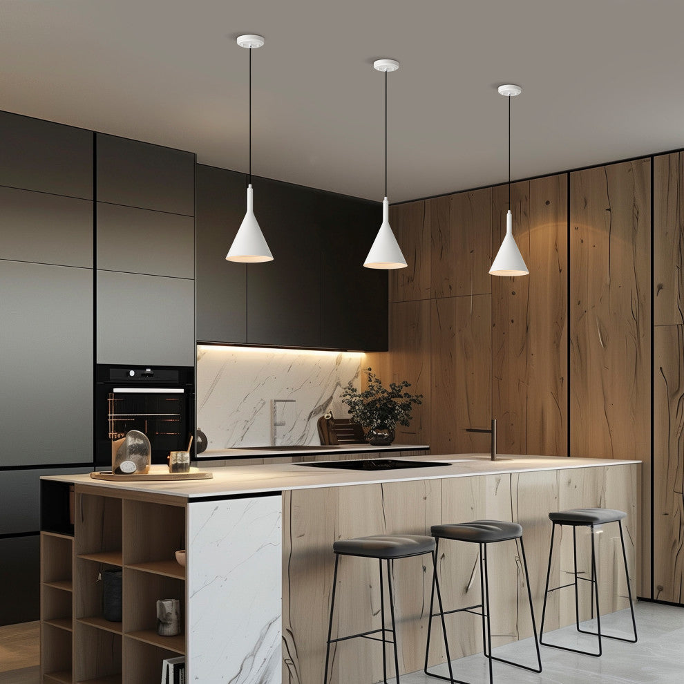 Carson 1-Light White Metal Cone Hanging Kitchen Pendant Light