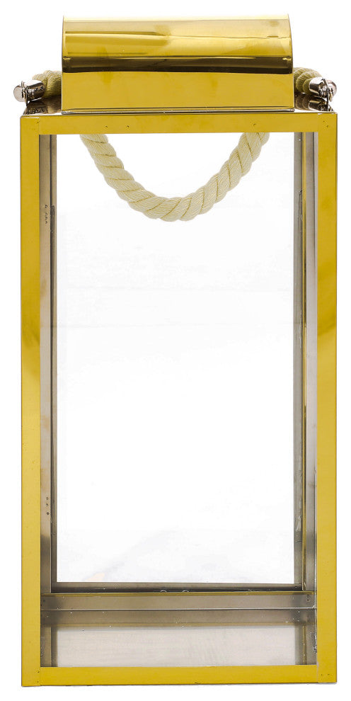 Brianna Outdoor 19" Modern Stainless Steel Lantern, Gold