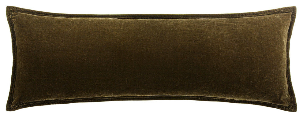 Stella Faux Silk Velvet Long Lumbar Pillow, 14" x 42", 1PC, Green Ochre