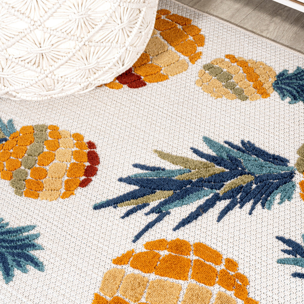 Ananas Bold Pineapple High-Low Indoor/Outdoor Area Rug, Orange/Navy, 3 X 5