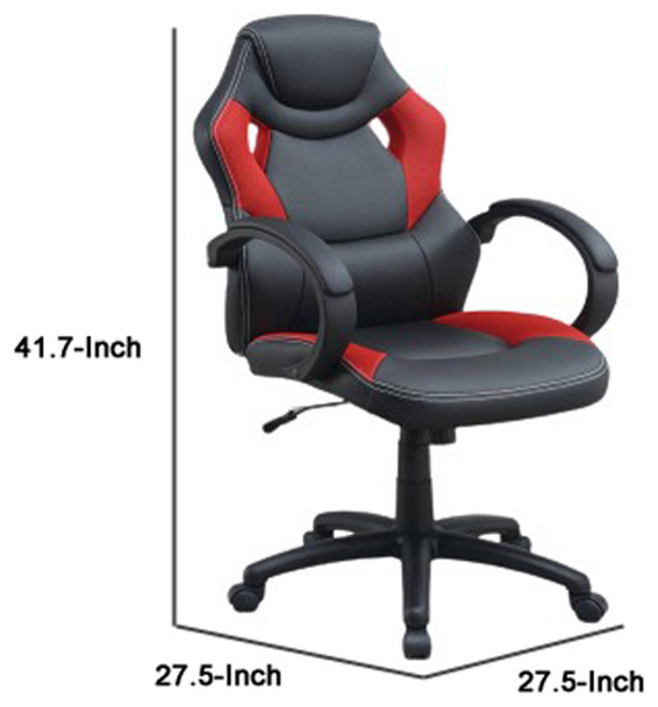 Benzara BM266486 Office Chair With Curved Cut Out Padded Back, Black and Red