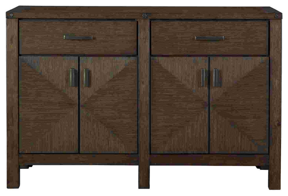 Benzara BM262480 Server With 2 Drawer and 2 Double Door Cabinets, Brown