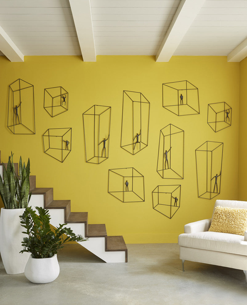 Modern Man Wall Art Sculpture Cube, Minimalist Thinking Square Geometric Flat