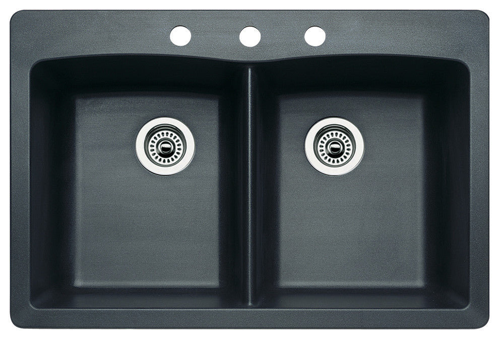 Blanco 440220-3 22"x33" Granite Double Dual-Mount Kitchen Sink, Anthracite