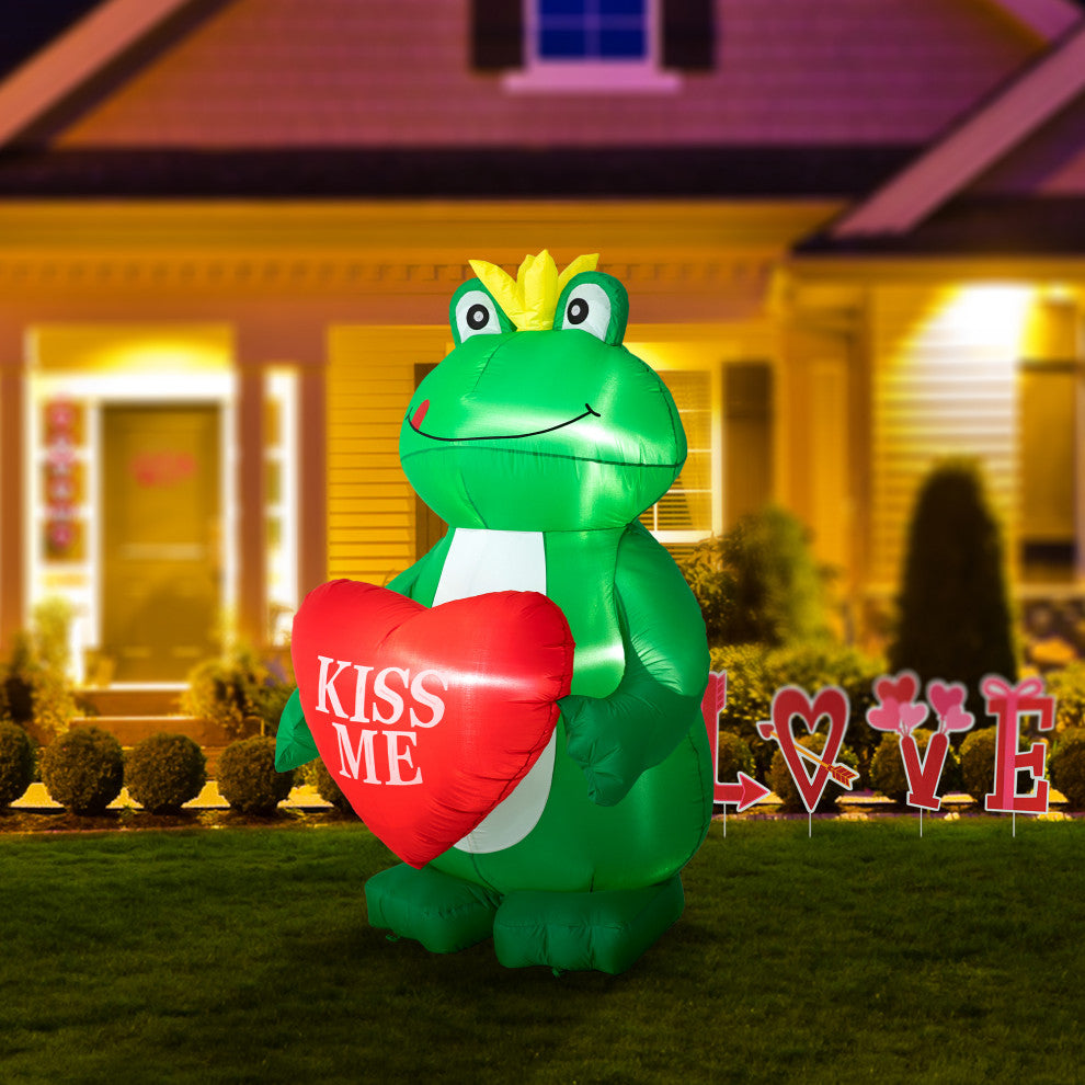 6'H Lighted Valentine's Inflatable Frog With Heart Decor