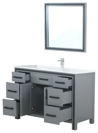 Ziva 48 Dark Grey SG Vanity, Cultured Marble Top, Square Sink, 34 Mirror, Faucet