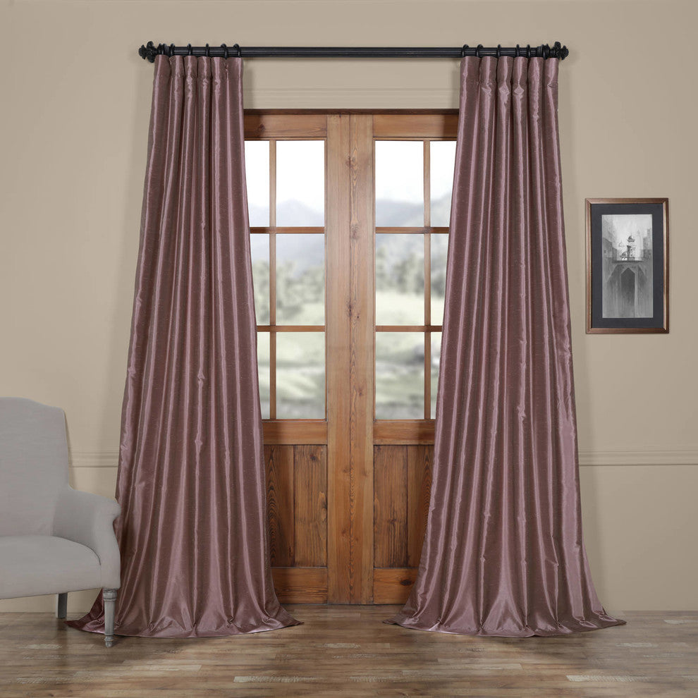 Smokey Plum Vintage Textured FauxDupioni Silk Curtain Single Panel, 50"x120"