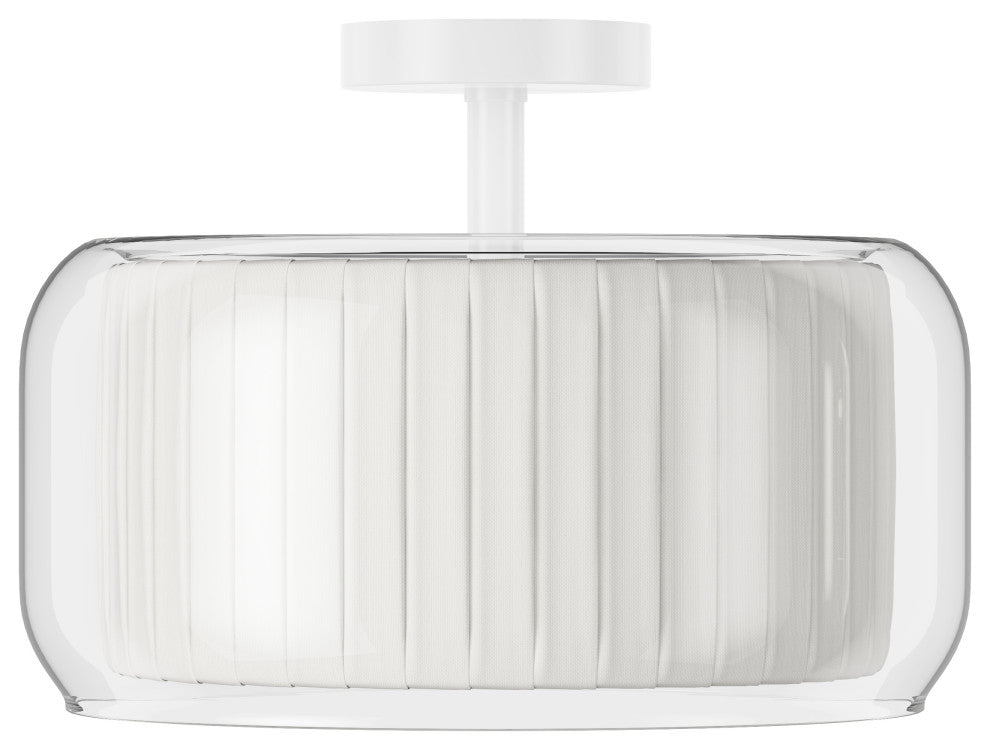 Modern 3-Light Semi Flush Mount Glass Ceiling Light with White Fabric Shade