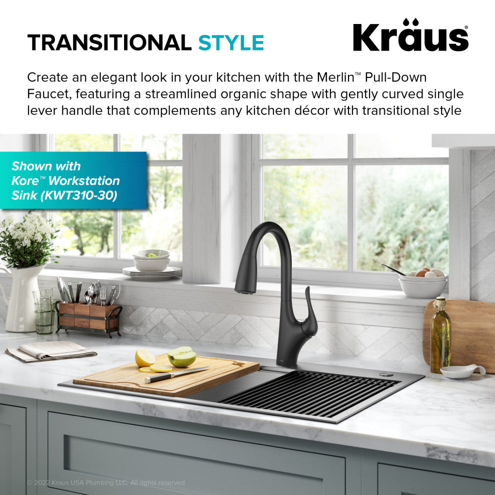 Merlin Pull-Down 1-Hole Kitchen Faucet Matte Black
