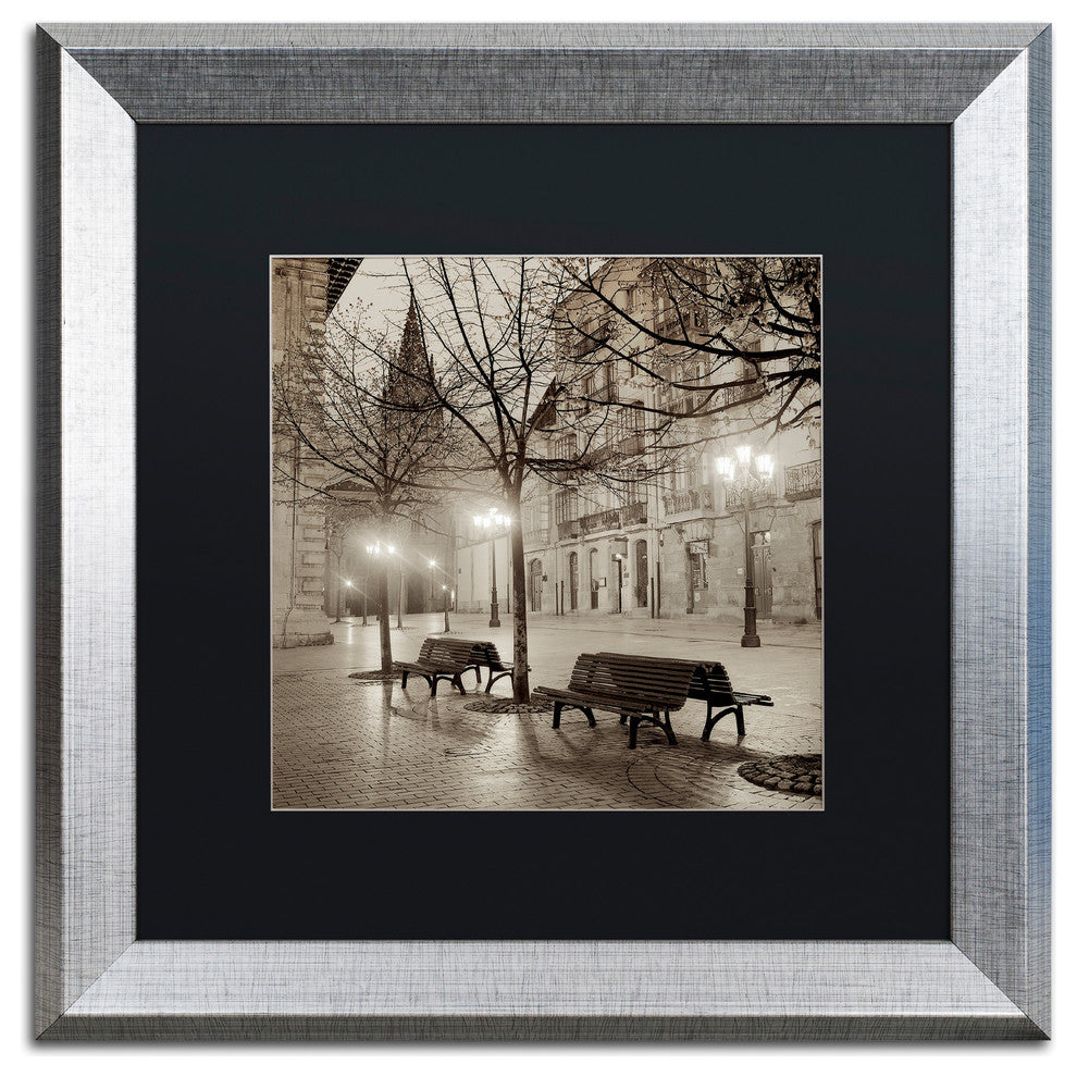 Alan Blaustein 'Oveido Cathedral Bancs II' Art, Silver Frame, Black Mat, 16x16