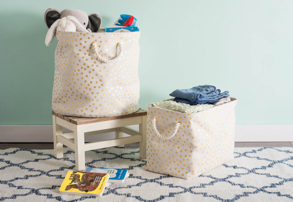 DII Polyester Bin Dots Gold Rectangle Large