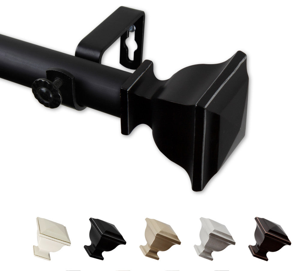 Isha 1" Curtain Rod, Black, 66-120"