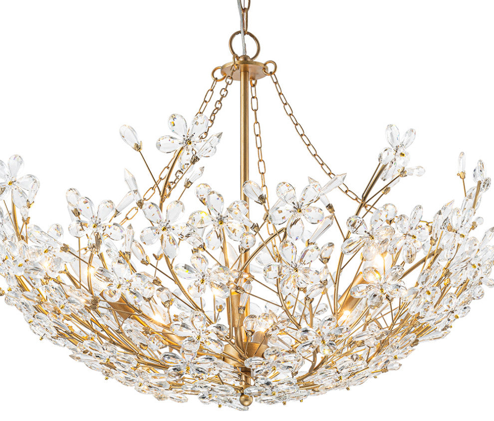Luxe 6-Light Gold Floral Basket Crystal Chandelier