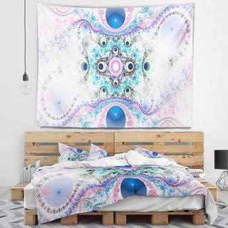 Cryptical Blue Fractal Pattern Abstract Wall Tapestry, 60"x50"
