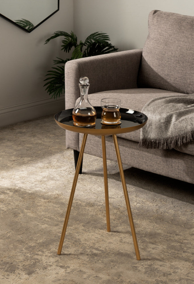 Laranya Round Metal Side Table, Black/Gold 15x15x22.5