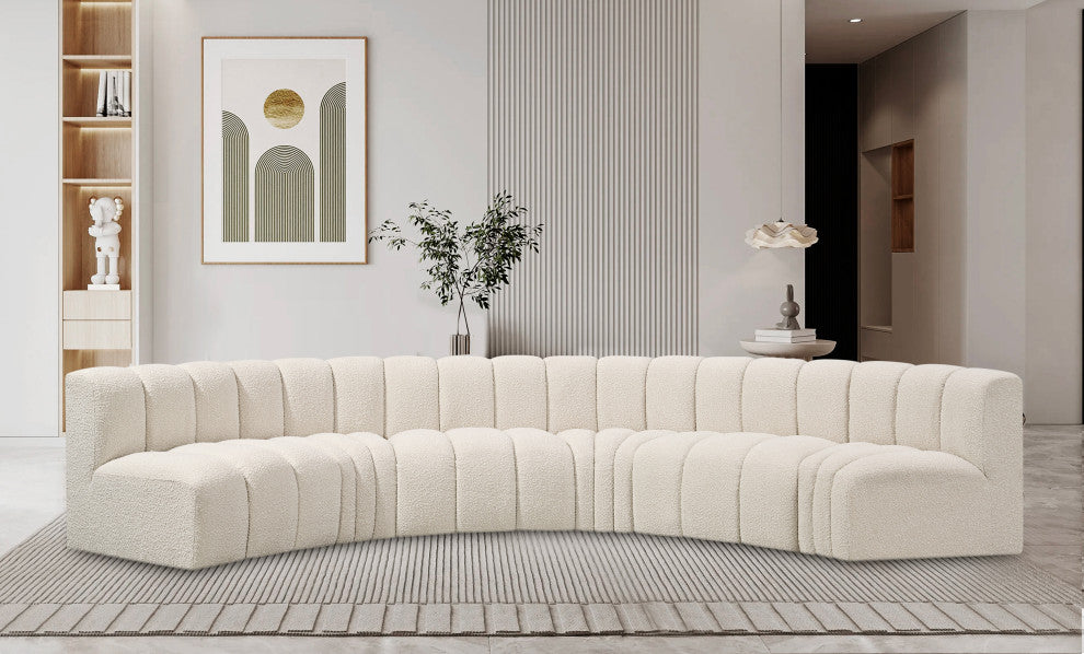 Arc Boucle Fabric Upholstered 6-Pc. U-Shaped Modular Sectional, Cream