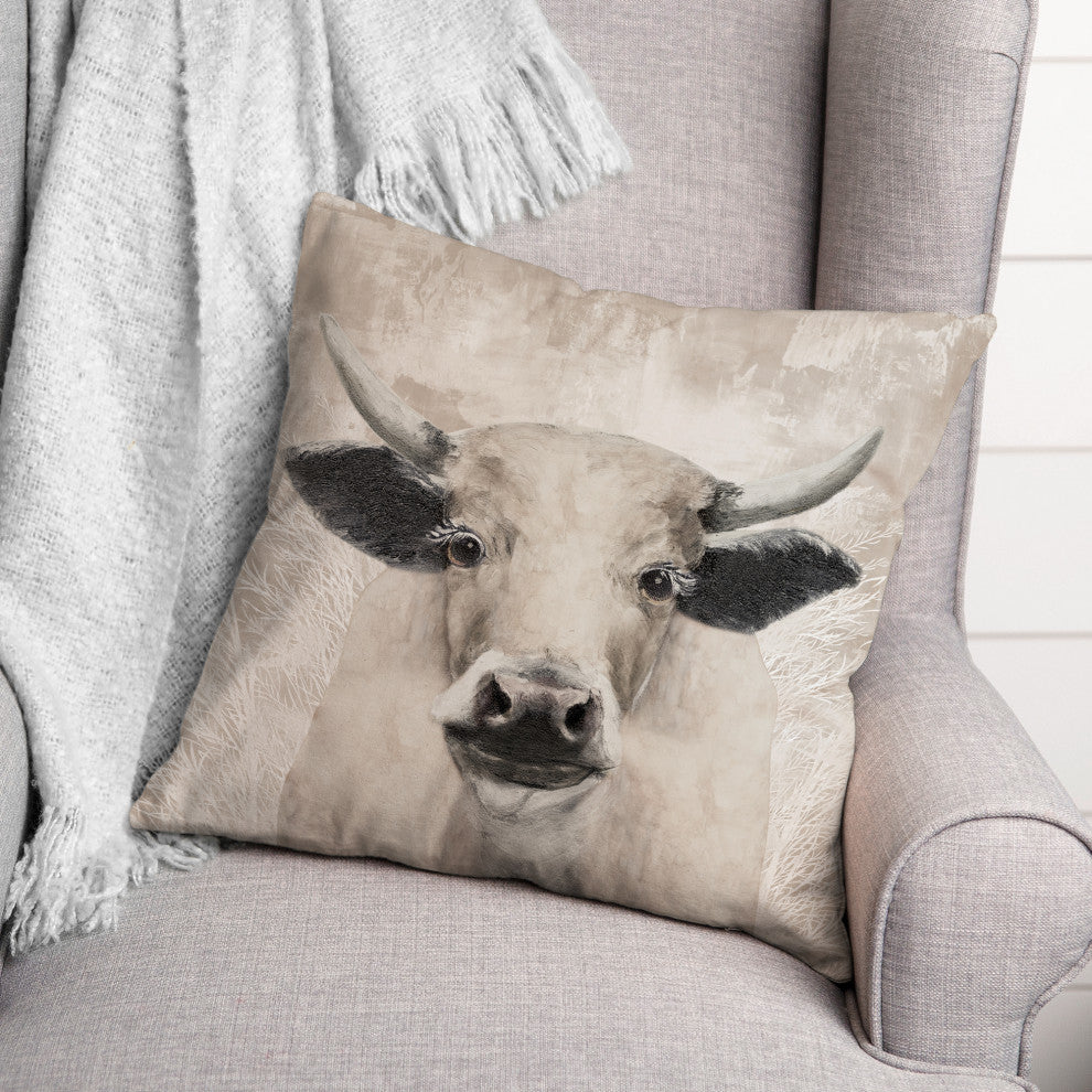 Creamy Tonal Cow 18"x18" Spun Poly Pillow