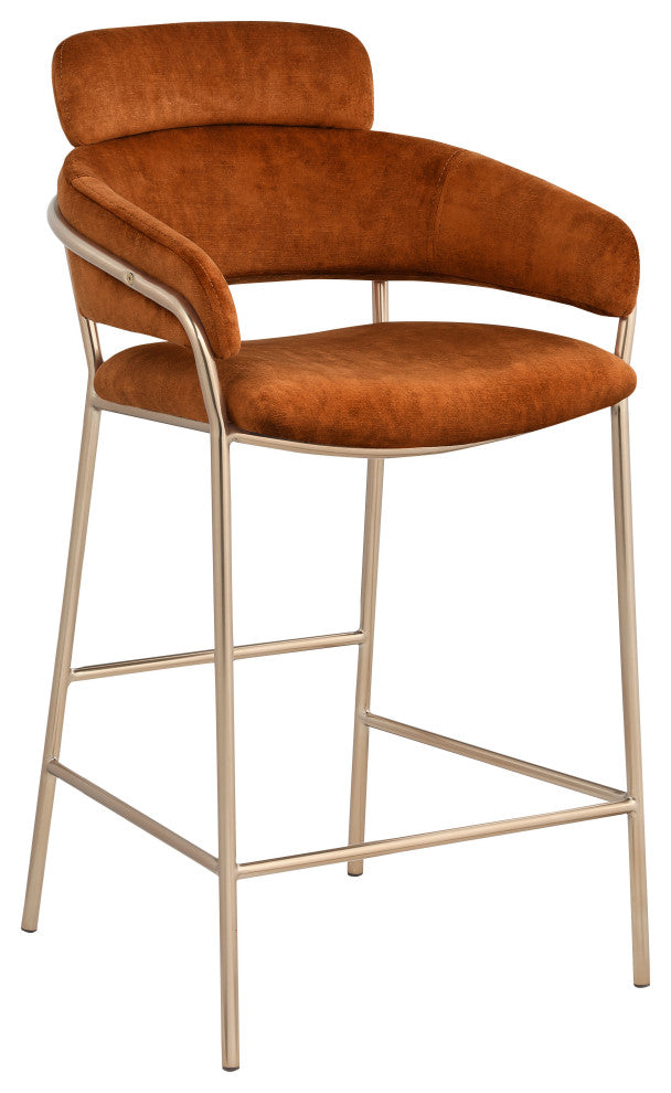 Yara Beige Velvet Upholstered Counter Stool, Cognac