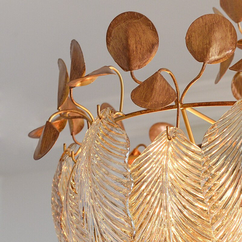 Uster | Glass Leaves Chandelier for Living Room, Cognac