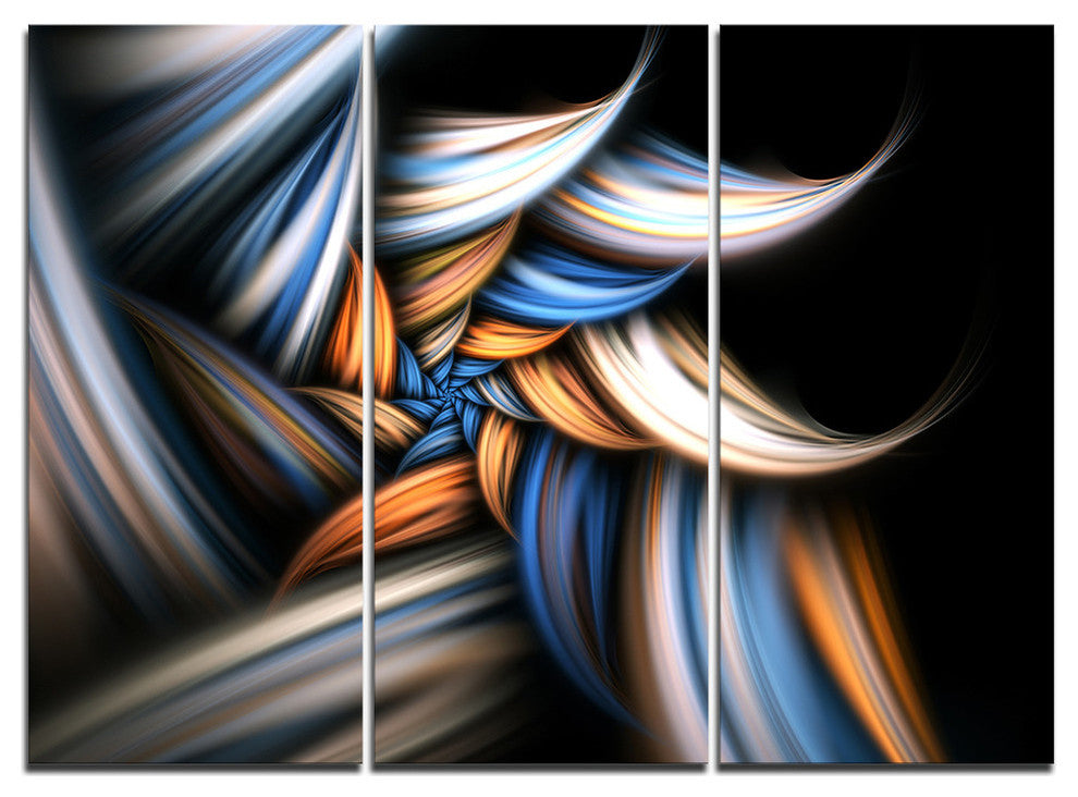 "Multi Color Fractal Floral Pattern in Black" Metal Wall Art, 3 Panels, 36"x28"