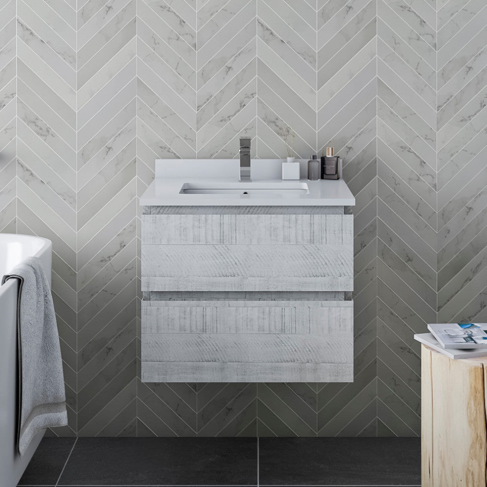 Fresca Formosa Modern 24" Rustic White Wall Hung Single Sink Bathroom Vanity