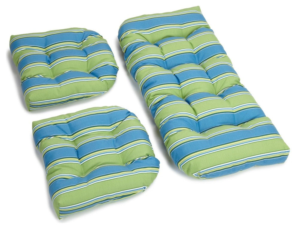 U-Shaped Spun Polyester Tufted Settee Cushion Set, Set of 3, Tropez Green