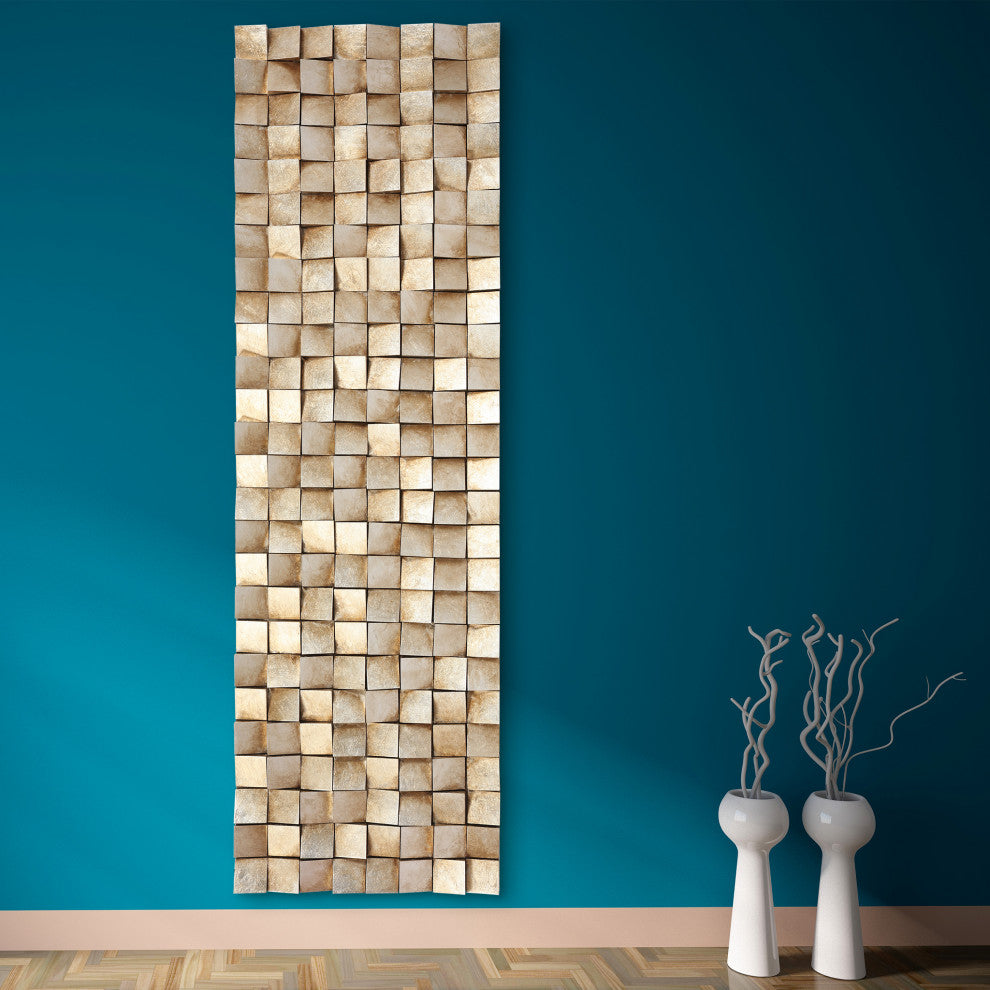 Textured 2 Hand Painted Rugged Blocks with Gold Leaf Wall Art, 72"x22"
