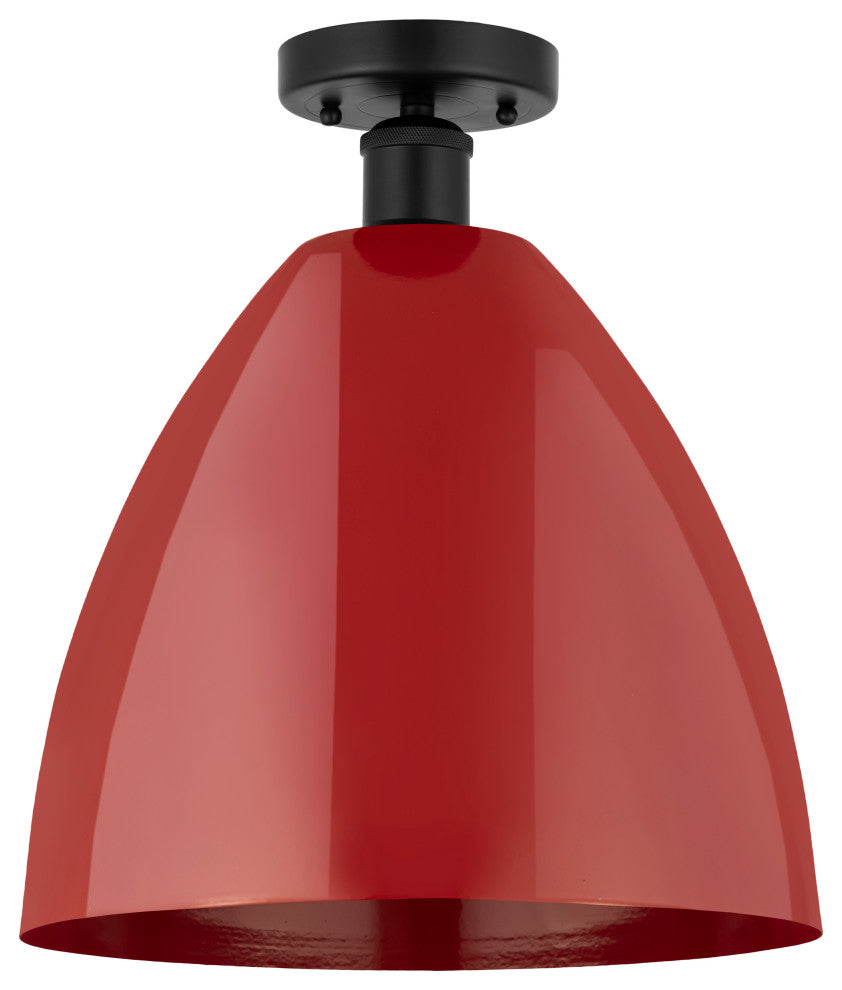 Edison Plymouth Dome 1 Light 12" Semi-Flush Mount, Matte Black, Red