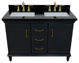 49" Double Vanity, Dark Gray Finish With Black Galaxy And Rectangle Sink