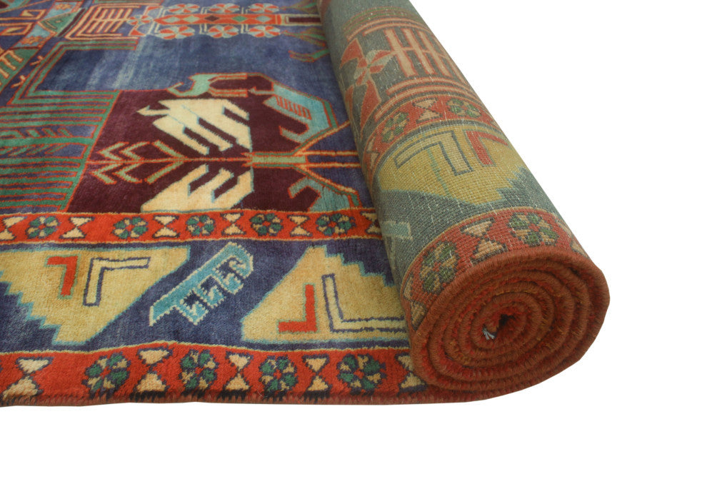 Fine Vintage Distressed Cirilo Navy/Rust Runner, 4'10x10'2