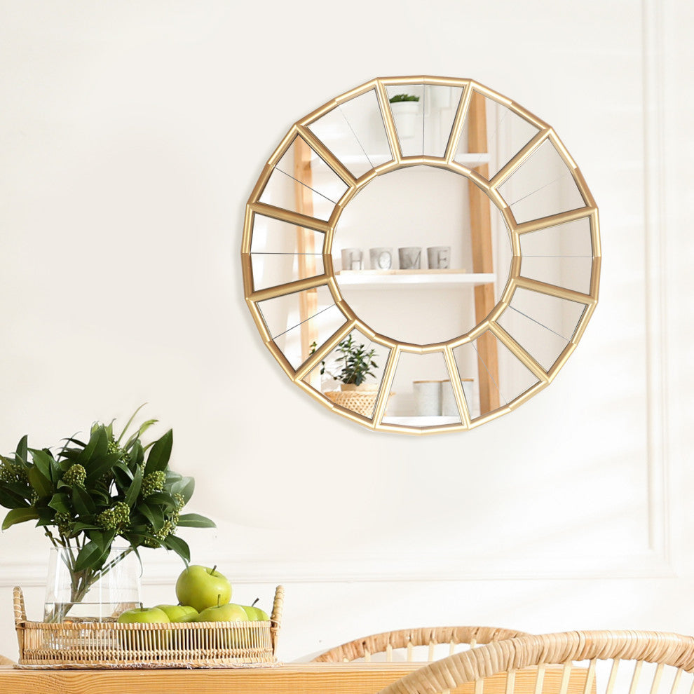 24" Round Gold Wall Mirror