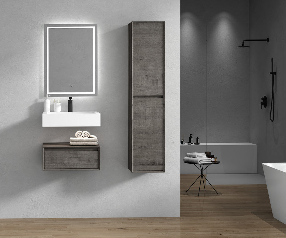 Alysa 24" Floating Bath Vanity, Acrylic Sink/Single Faucet Hole, Smoke Oak
