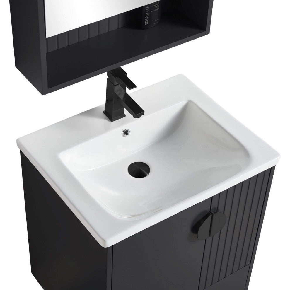 Venezian Single Bathroom Vanity, Black, 24", Black Handles, One Sink