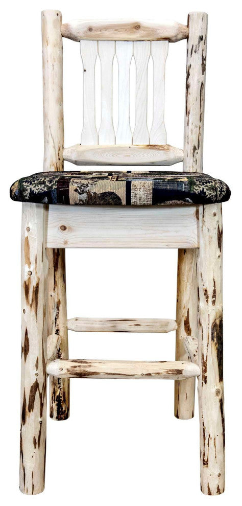 Montana Collection 30" Upholstered Barstool With Back, Natural Finish