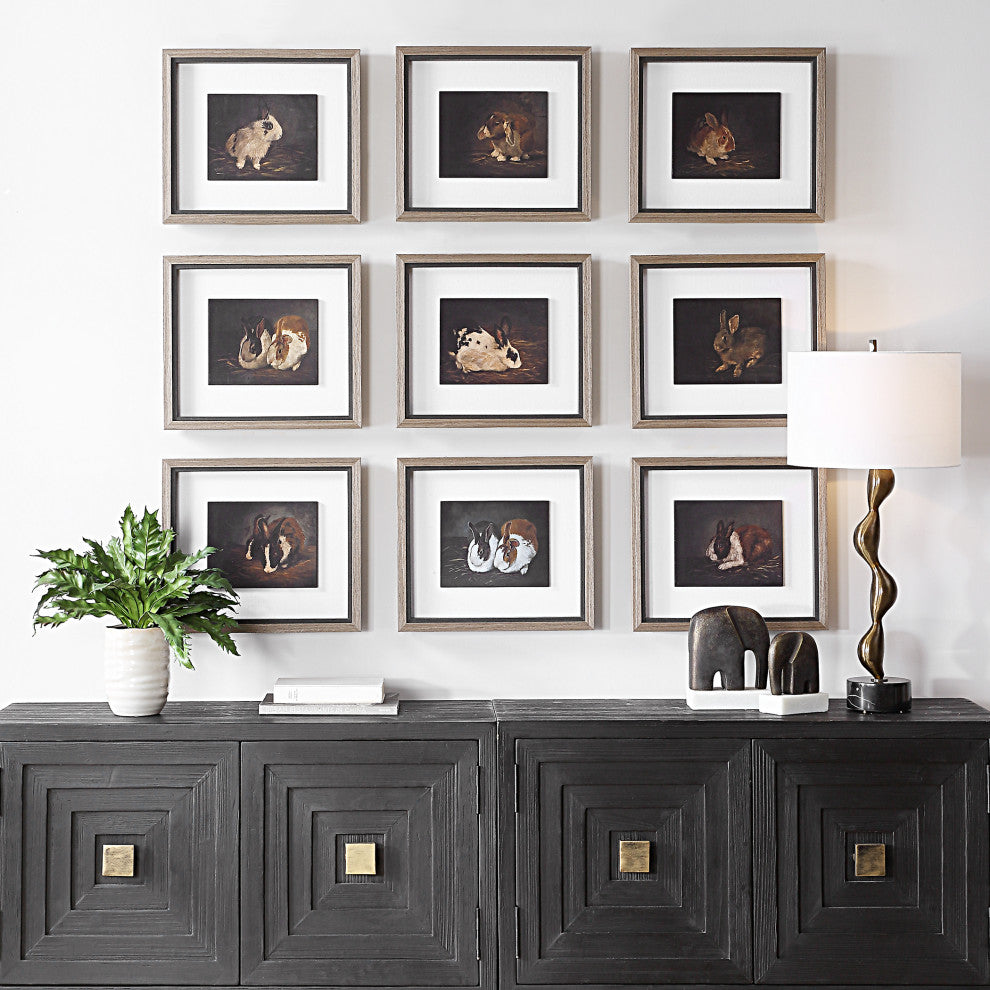 Uttermost Resting Bunny Framed Prints Set of 9