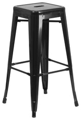 Commercial 30" High Backless Black Metal Indoor-Outdoor Barstool,Square Seat